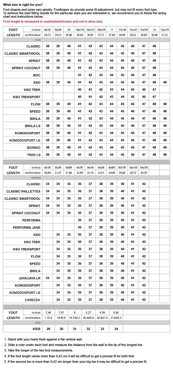 Vibram Youth Size Chart